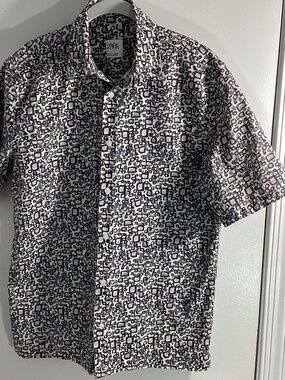 ZARA MEN SMALL COTTON SHORT SLEEVE BUTTON FRONT SHIRT GEOMETRIC PRINT